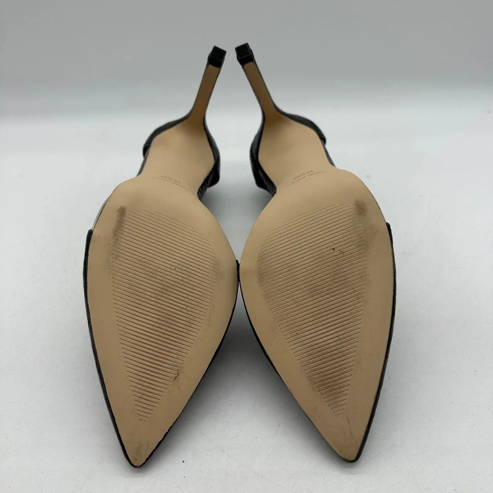 Nine West Womens 10.5 Trivs3 Black‎ Croc Pointed Toe Clear Panel Stiletto Pumps
